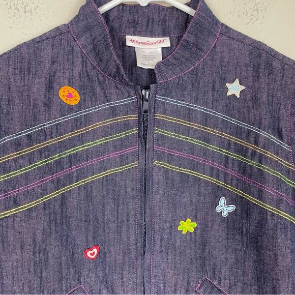 American Girl Purple Denim Zip Embroidered Jacket Large (14/16) - Picture 3 of 7